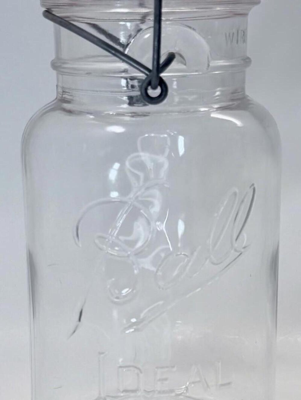 Ball Ideal Wire Bail Mason Storage Jar 1 Qt Clear Glass Clamp Lid 1990 VTG